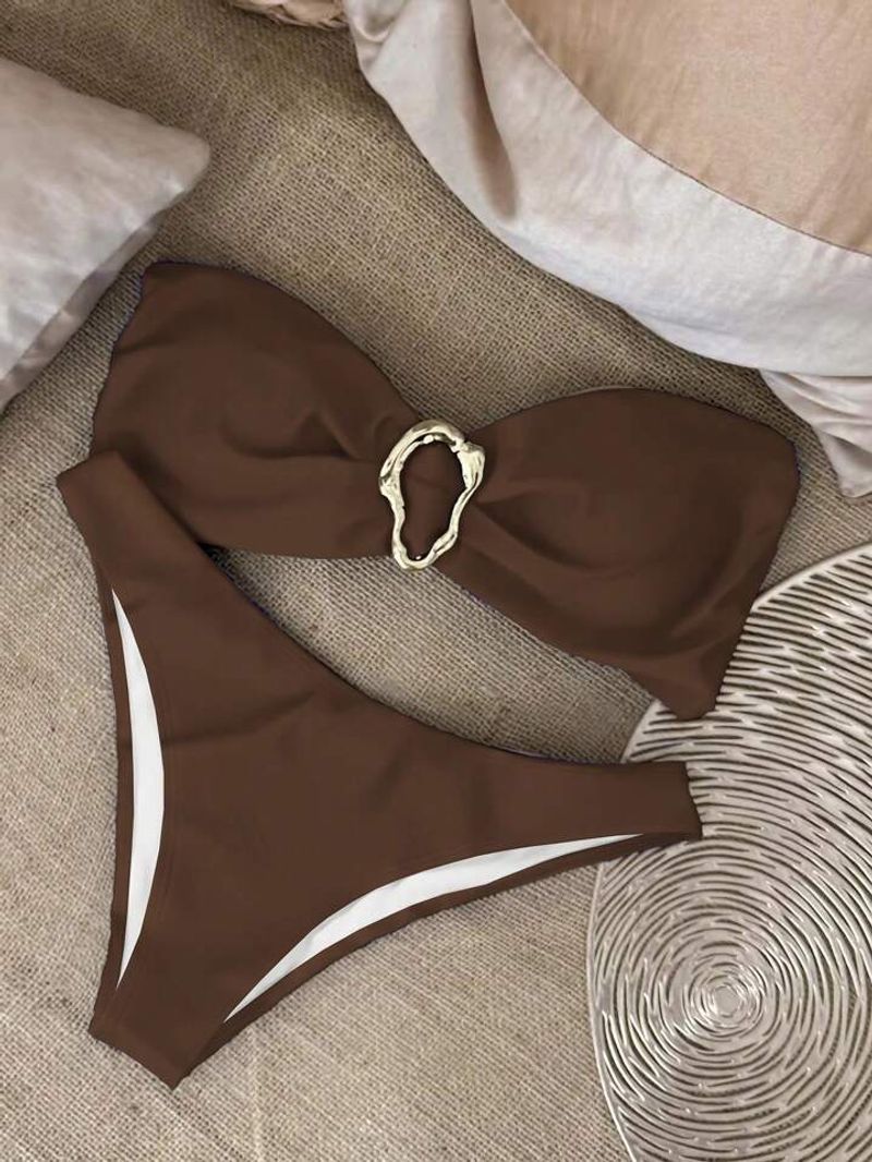 2024 New Sexy Bikini Solid Color Strapless Split Women's Swimsuit_voghion.com