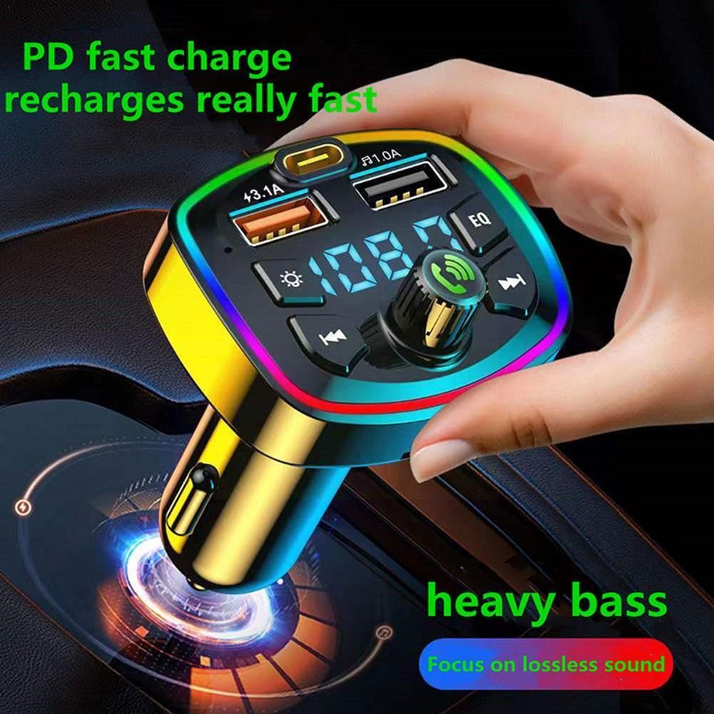Hands-Free Bluetooth-compatible 5.0 FM Transmitter 2 Fast MP3 Player Audio Receiver Car Charger Kit Handsfree Modulator_voghion.com