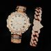 Bracciale in lega a forma di cuore + orologio al quarzo da donna alla moda, set da 2 pezzi_voghion.com