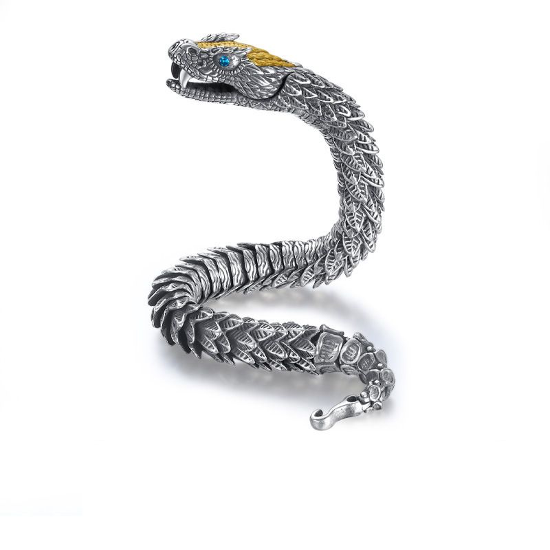 Bracciale in argento sterling per uomo, design di nicchia di alta gamma, personalità Medusa, serpente a sonagli, tendenza hip-hop audace_voghion.com
