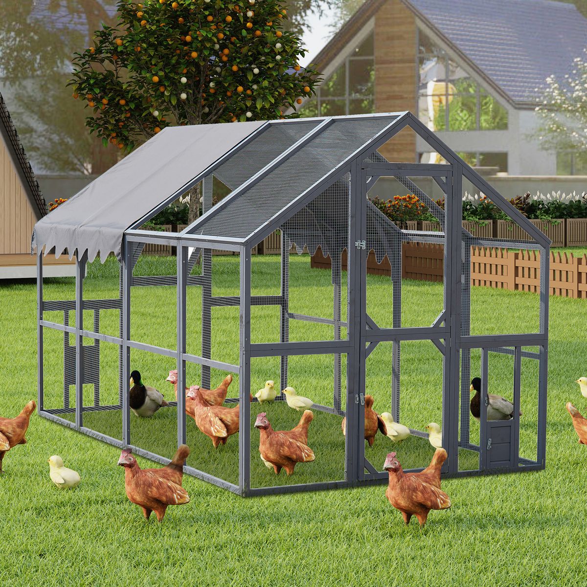 Outdoor Chicken Coop Enclosures 110" Large Kitten Playpen ,Upgrade Waterproof Cover-GREY_voghion.com