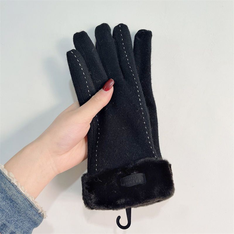 Nuevos guantes de lana de cachemira para mujer en invierno, versión coreana, estudiantes lindos, pantalla táctil gruesa y cálida con vellón agregado para_voghion.com