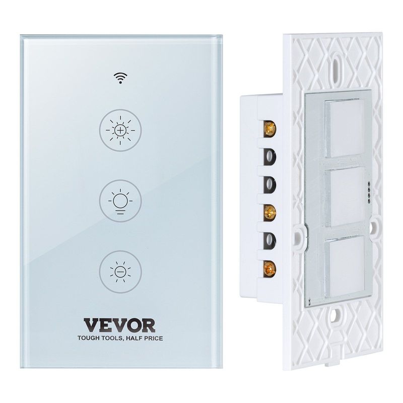 VEVOR WiFi Smart Light Dimmer Switch, 100-250V AC Wi-Fi 2.4GHz, 15% To 85% Stepless Dimming LED Dimmable Smart Switch With Touch Panel, App Remote Control Voice Compatible With Alexa Google Home_voghion.com