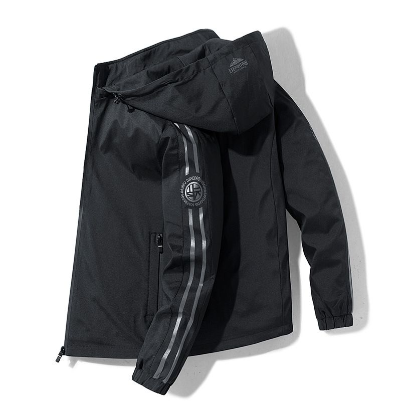 Men's coat Spring and autumn hooded loose jacket solid color loose casual blouse_voghion.com