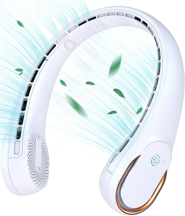 Neck Fan With LED Indicator USB-C Charging Long-Lasting Battery Hands Free Bladeless Fan With 3 Adjustable Speeds & Ultra-Quiet_voghion.com