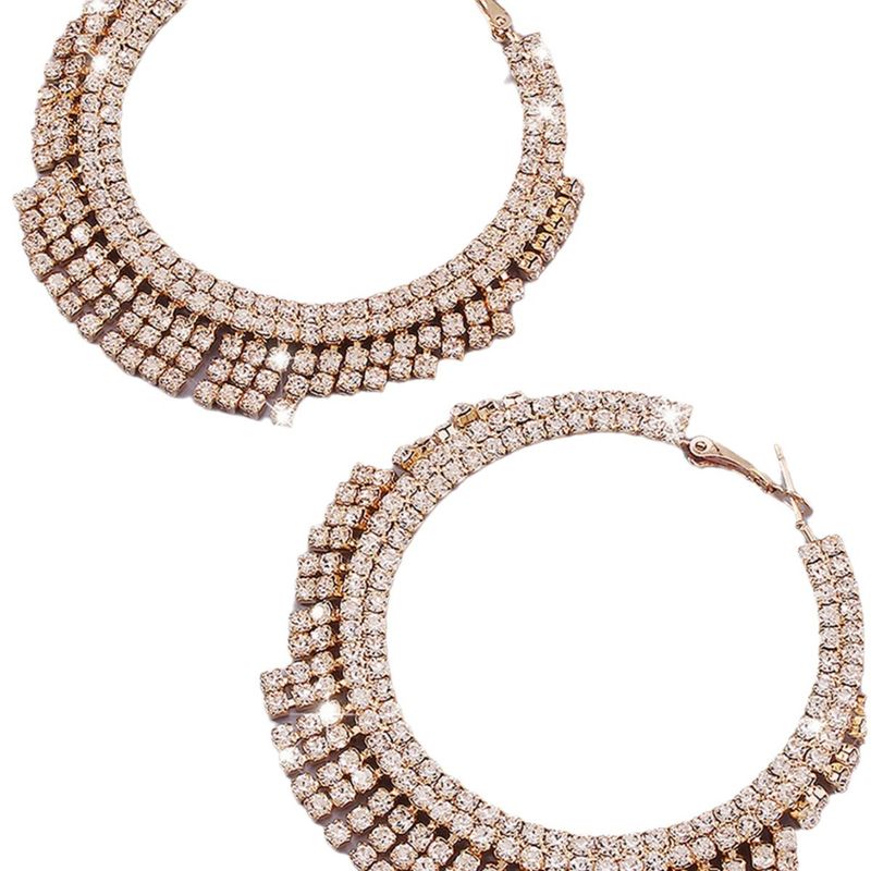 Exaggerated diamond studded geometric multi-layer circular earrings with stylish design, pendants, personalized_voghion.com