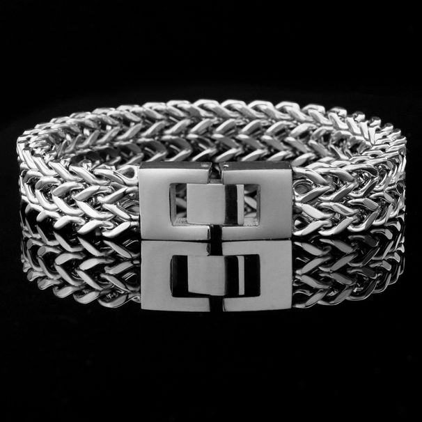 Bracelet homme en acier inoxydable, maillons cubains, double couche, style rétro, en acier titane, unisexe, style hip-hop, design géométrique, cadeau idéal pour lui._voghion.com