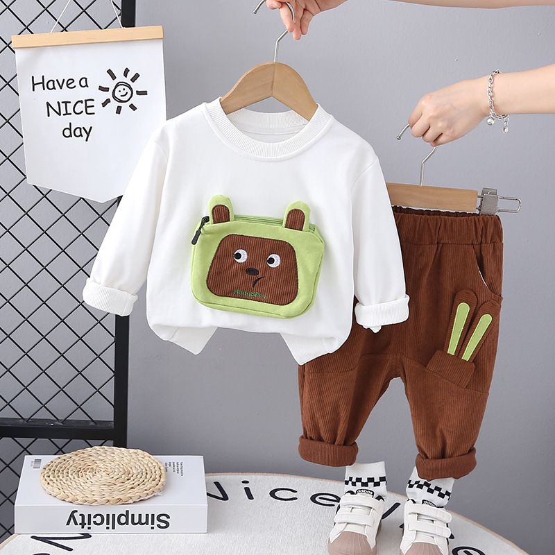 New boys' girls' baby hoodies, spring and autumn new children's clothing, two-piece set, versatile hoodie_voghion.com