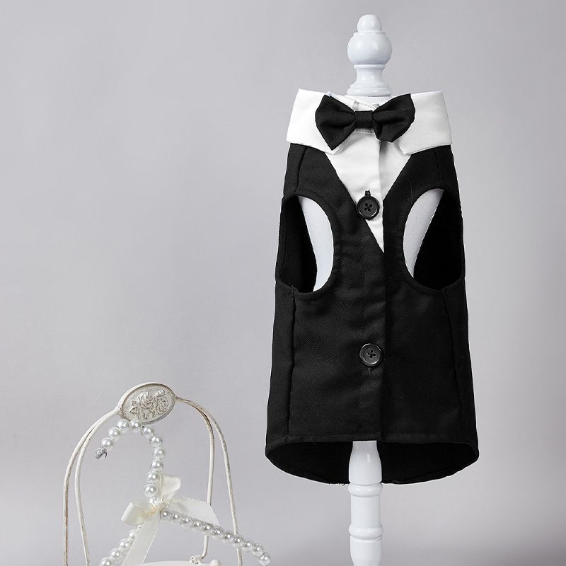 Pet For Cats Dogs Classic Formal Dog Wedding Bowknot Summer Black Suit With Buttons And Lining_voghion.com