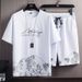 Men's Clothing Short sleeved T shirt suit summer new snow mountain print fashion trend Korean version of slim fit large size sports two piece set_voghion.com