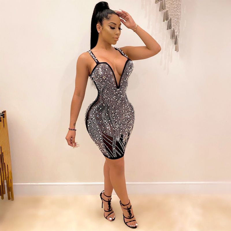meistverkaufte Herbst und Winter neue sexy Hosenträger Hot Diamond Bubble Bead V-Ausschnitt Nachtclub Partykleid_voghion.com
