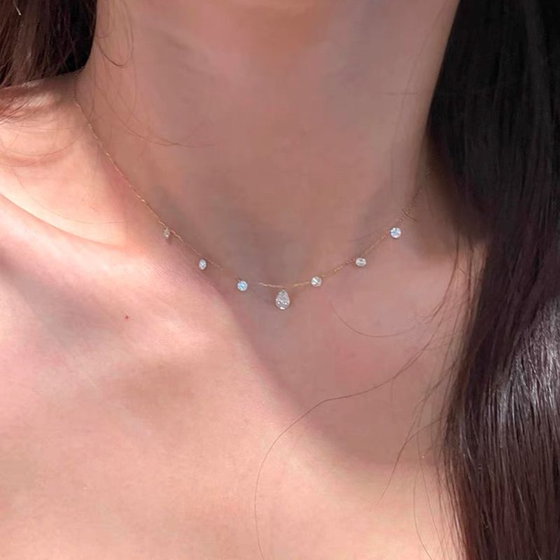 S Reines Silber Wassertropfen Funkelnde Halskette Koreanischer Stil Coole Ultrafeine Crushed Diamond Exquisite Schlüsselbeinkette Für_voghion.com