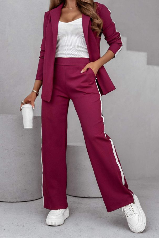 Damen-Anzugset mit langärmeligem Blazer und Hose – Büro-Casual (Grau/Rosa/Rot, S-3XL)_voghion.com