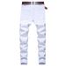 Men's Casual Big Ripped Elastic Pants Slim-Fit Denim Men's Multi-Ripped White Pants_voghion.com