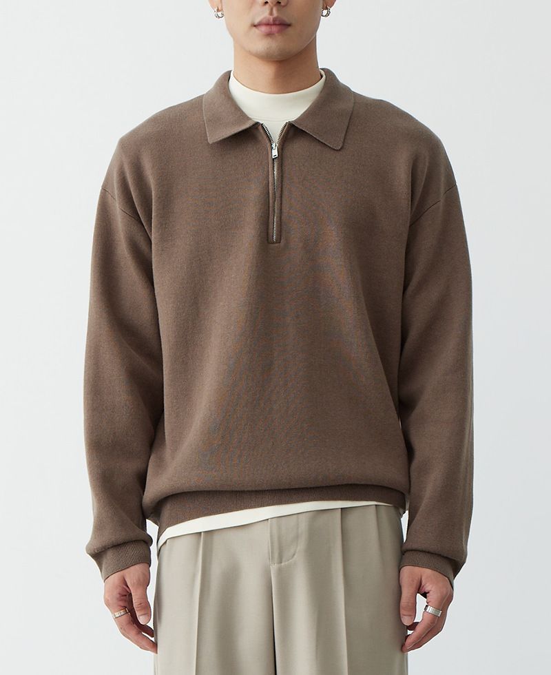 Herren-Strickpullover mit halbem Reißverschluss – Trendiger Polokragenpullover, lässige Passform für Herbst- und Winter-Freizeitkleidung_voghion.com