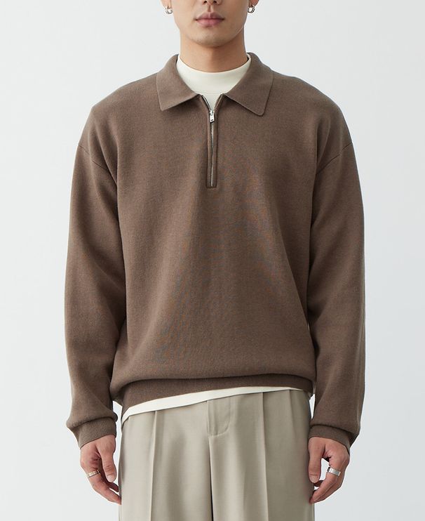 Herren-Strickpullover mit halbem Reißverschluss – Trendiger Polokragenpullover, lässige Passform für Herbst- und Winter-Freizeitkleidung_voghion.com