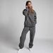 Damenbekleidung: Kapuzenpullover und Jogginghose-Set – einfarbiges Herbst-Winter-Loungewear-Zweiteiler-Outfit mit Schlafmaske_voghion.com