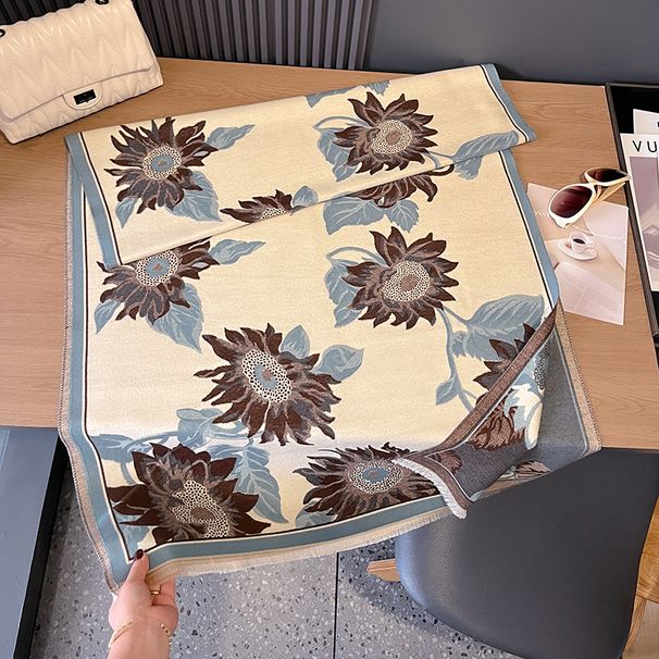 Női napraforgómintás jacquard sál, meleg kendő ősszel és télen, légkondicionáló takaró, kiváló minőségű, sál utazáshoz,_voghion.com