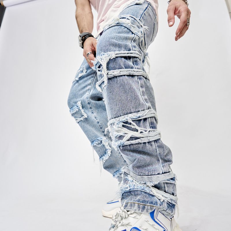 2024 New Men's Jeans Youth Slim Fit Small Feet Casual Patch Men's Jeans Trendy_voghion.com