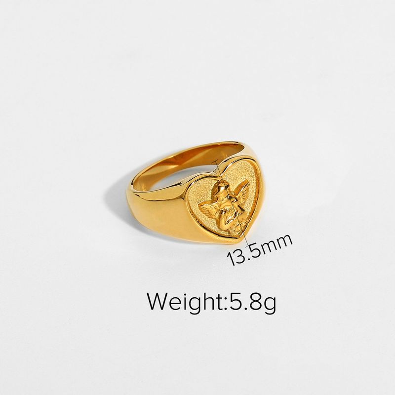 INS Style Exquisite Round Angel Waterproof Jewelry Gold Plated Stainless Steel Cupid Ring For Women_voghion.com