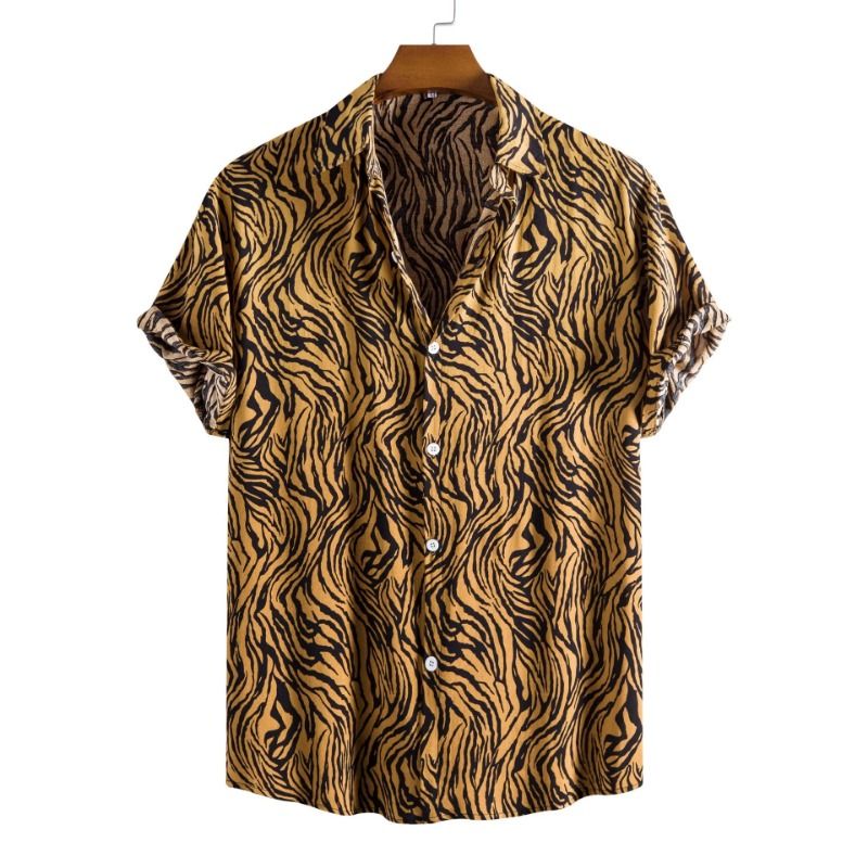 Mode imprimé léopard chemise hommes été décontracté à manches courtes col rabattu chemise de plage vêtements d'été pour hommes chemise hawaïenne_voghion.com
