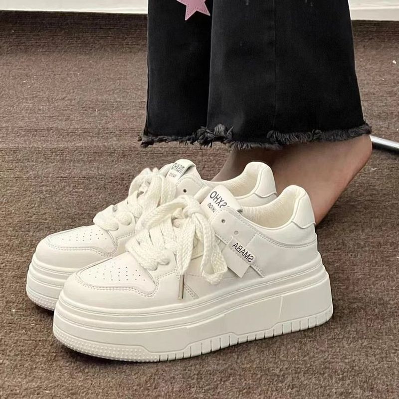 Small stature, thick sole, 5cm height increase, white shoes, women's 2024 Spring and Autumn new style, student campus_voghion.com