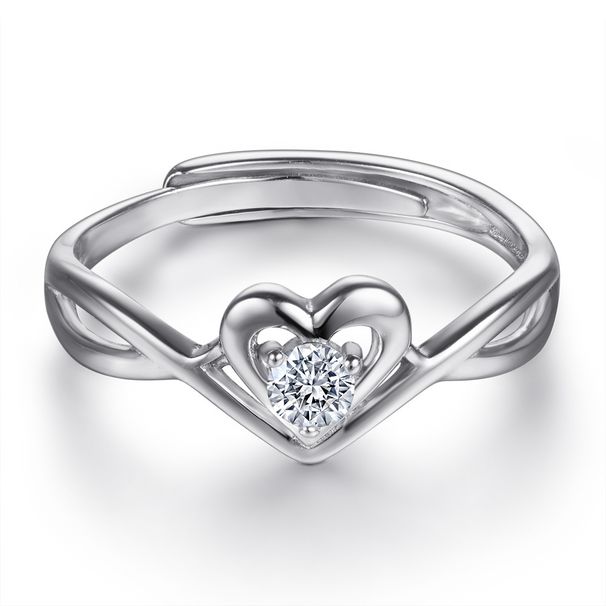 Anelli Moda Anello da donna in argento sterling 925 con cuore pulsante, anello aperto regolabile, stile Ins, a forma di cuore, anello con diamanti simulati_voghion.com