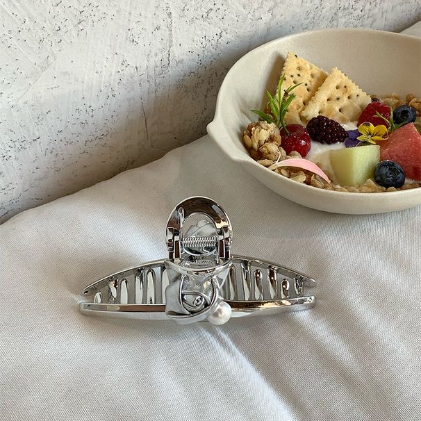 sølv rose blomst perle gripeklips kvinners eksklusive hårspenne bakhodet metall haiklips hårtilbehør hodeplagg_voghion.com