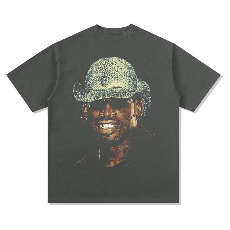 Abbigliamento da uomo T-shirt pesante a maniche corte stampata con testa di personaggio da basket_voghion.com