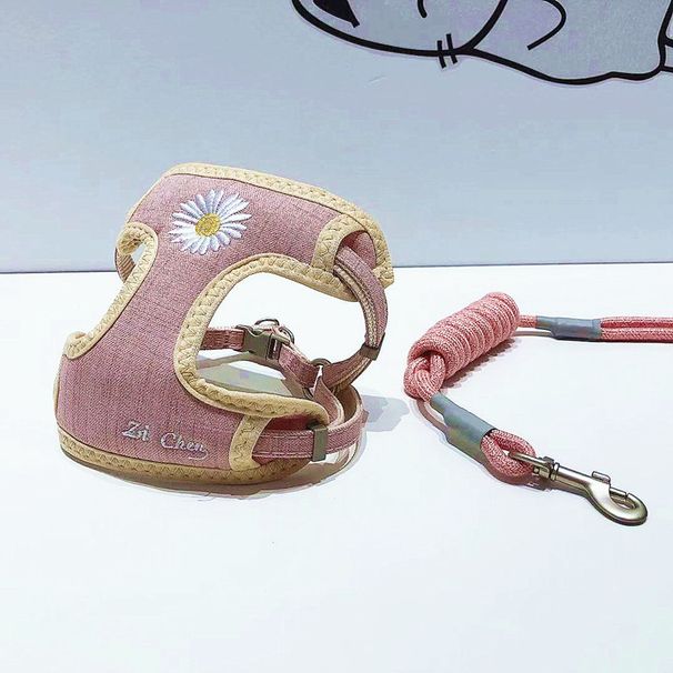 Pet Supplies New Cat Daisy Embroidery Protector Chest Harness Set Dog Leash Comfortable And Durable_voghion.com