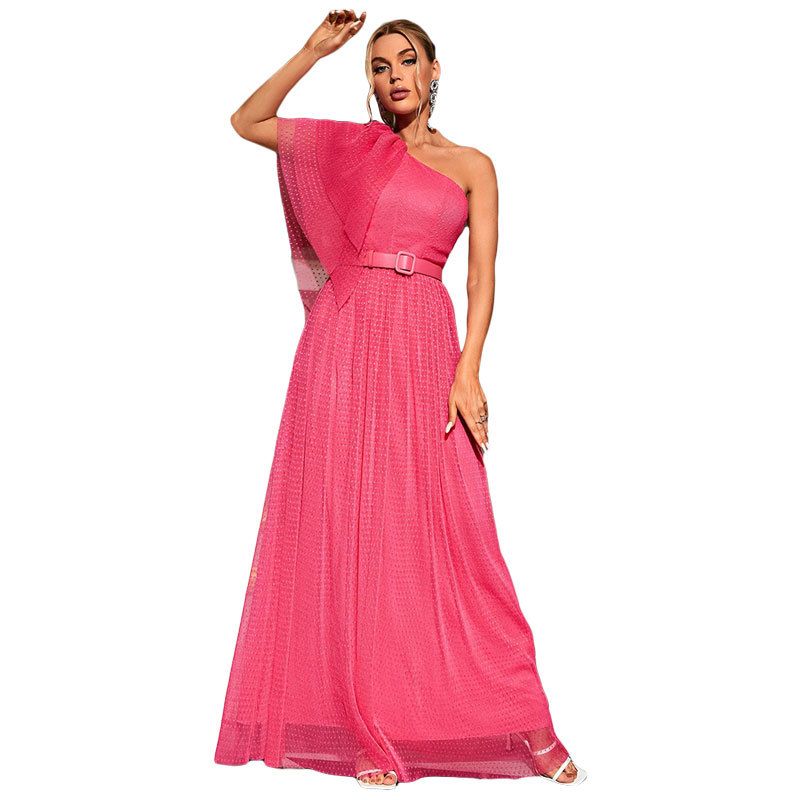  elegant one-shoulder fashion slim dress heavy industry adult ceremony dress_voghion.com