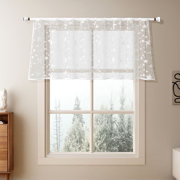 Īsi zvaigžņoti logu aizslietņi - daļēji gaismu bloķējoši aizkari ar dekoratīvu zvaigžņu rakstu (apstrādātu malu dizains)_voghion.com