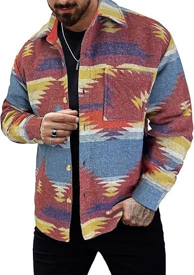 Herrenbekleidung Herren Casual Printed Cotton Button Baumwolljacke Langarmmantel Revers Western Jacquard Jacke Mantel_voghion.com
