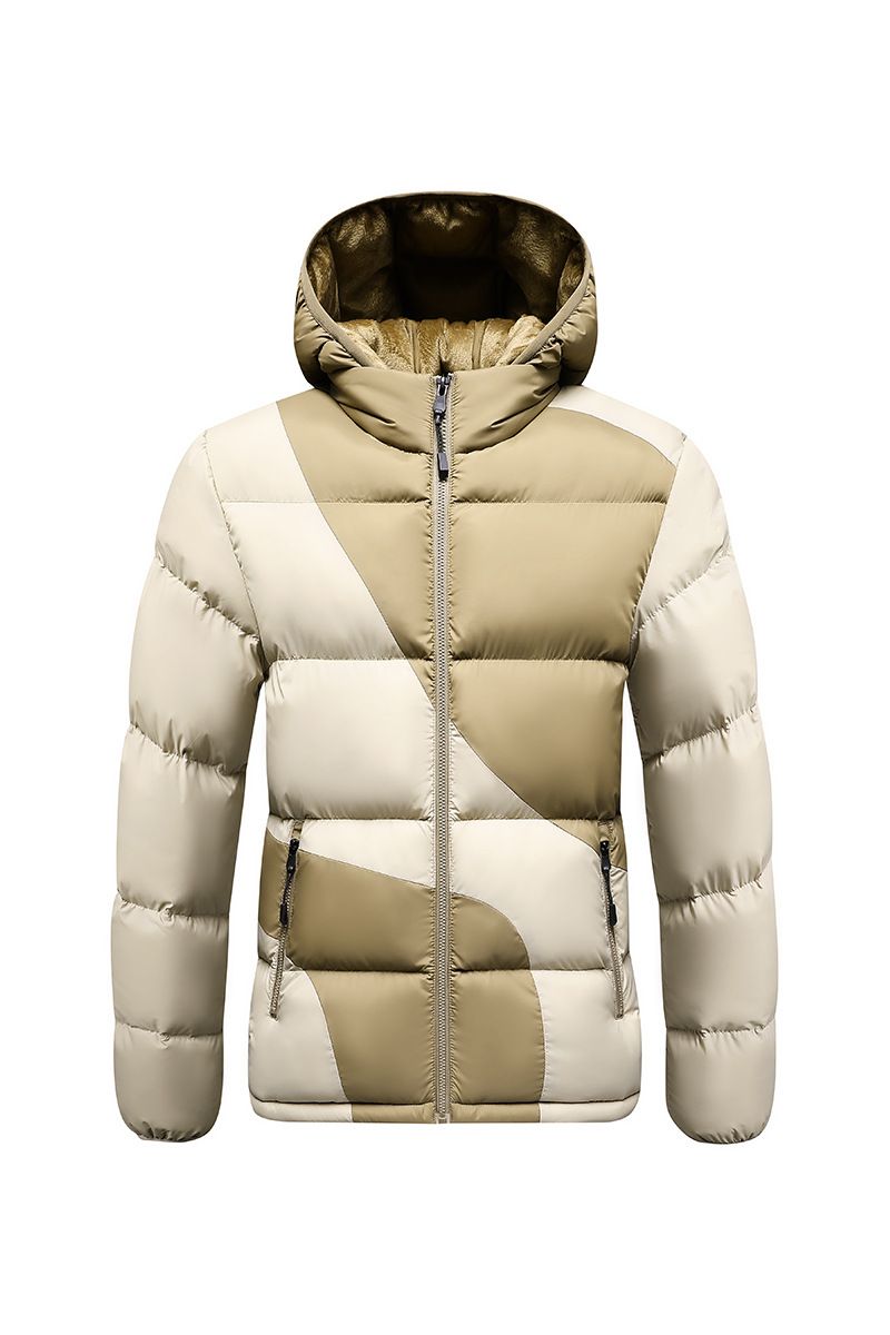 Men's Lightweight Winter Jacket With Graphene Lining, Contrast Color Design, Thickened Hooded Zip-Up Coat For Casual & Outdoor Activities_voghion.com