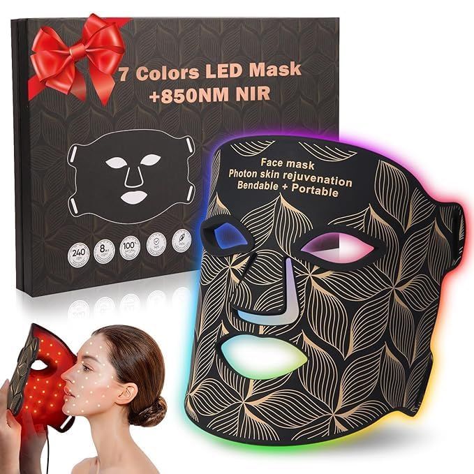 Maschera per il viso a LED a 7+1 colori con fototerapia a infrarossi vicini a 850 NM, dispositivo portatile per la cura della pelle con maschera per terapia a luce rossa ricaricabile, nero_voghion.com