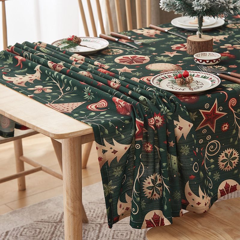 Kersttafelkleedset – Premium polyester feesttafelkleed met feestelijke patronen (140x220cm, groene kerst) – elastische randen_voghion.com