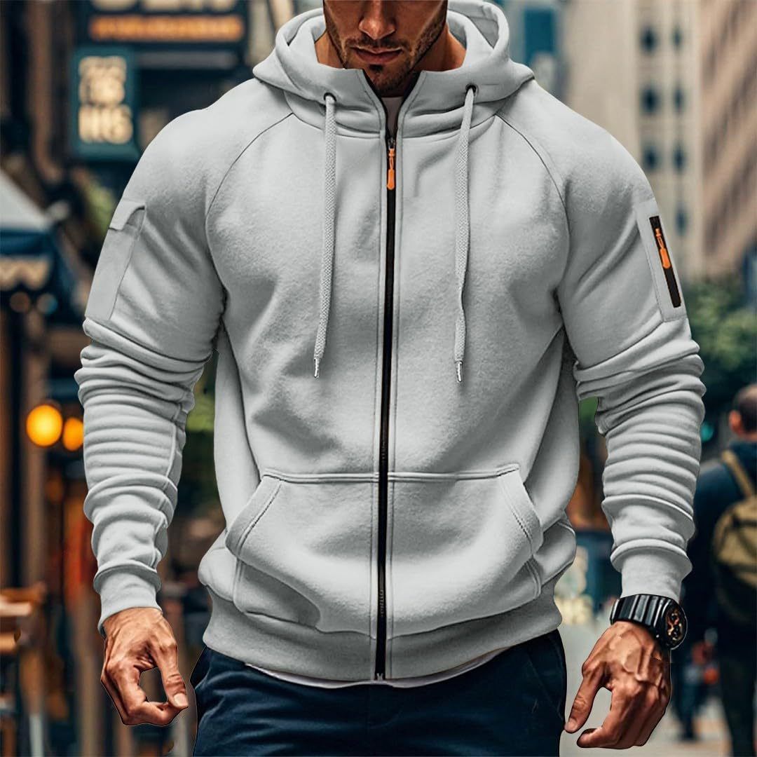 Abbigliamento da uomo Felpa con cappuccio e cerniera da uomo con tasche multiple - Pullover casual foderato in pile per corsa, palestra e streetwear_voghion.com