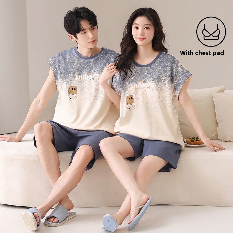 2025 New! SummerCouple Pajamas - Cute Pure Cotton Sets With Chest Pad For Women_voghion.com