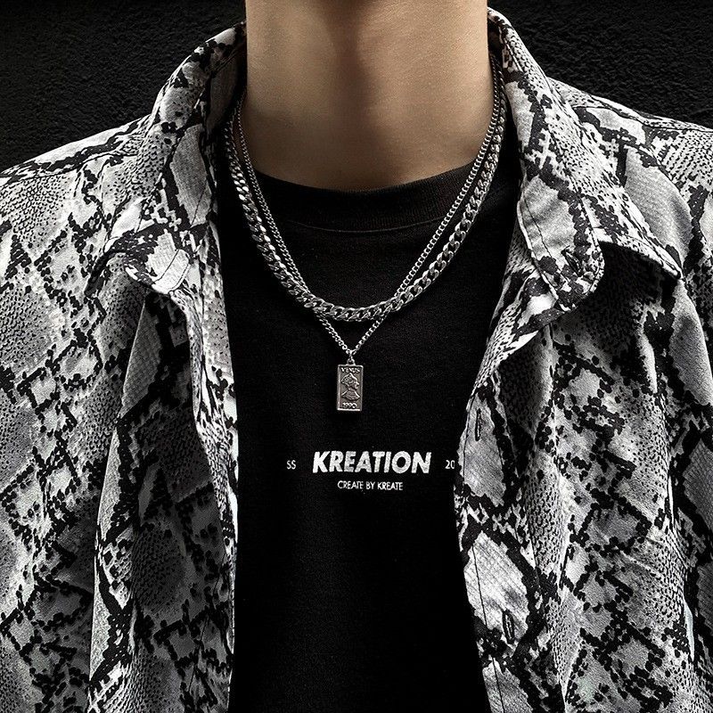 Titanium Steel Necklace INS Coin Portrait Double Laer Pendant Laered Stle Unisex Cuban Hip-Hop Sweater Chain_voghion.com