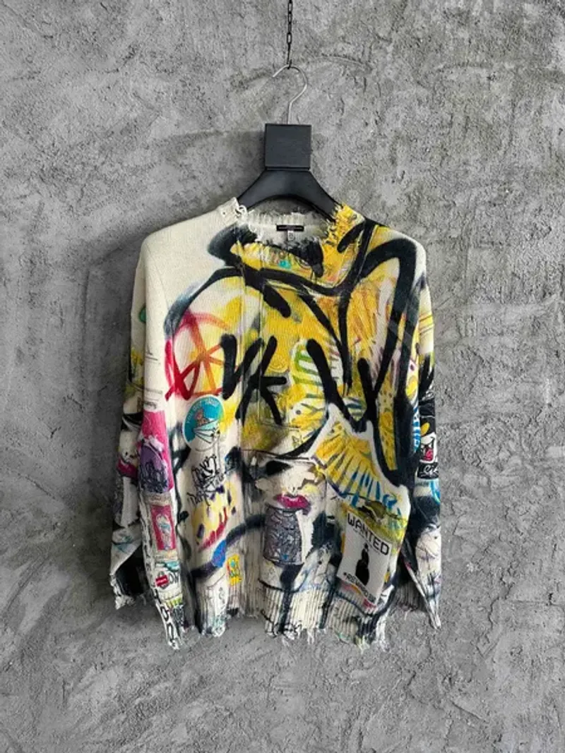 Graffiti Stil Männer elastescht Koteng Material Europäesch Gréisst Mark Designer Pullover_voghion.com