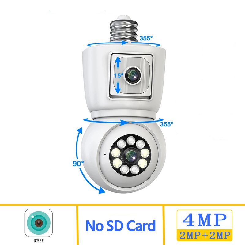 Telecamera di sicurezza a bulbo con doppia lente - Monitoraggio automatico, visione notturna a colori, audio bidirezionale, protezione IP66 impermeabile, copertura a 360°_voghion.com