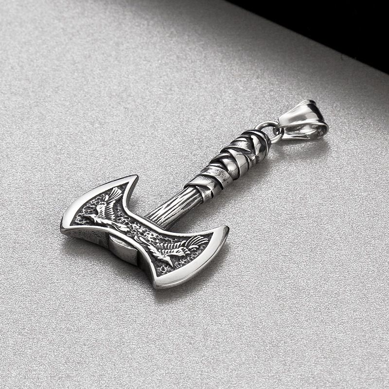 Men's Jewelry Hip Hop Stainless Steel Jewelry Classic Nordic Mythology Viking Crow Double Headed Axe Titanium Steel Men's Pendant_voghion.com