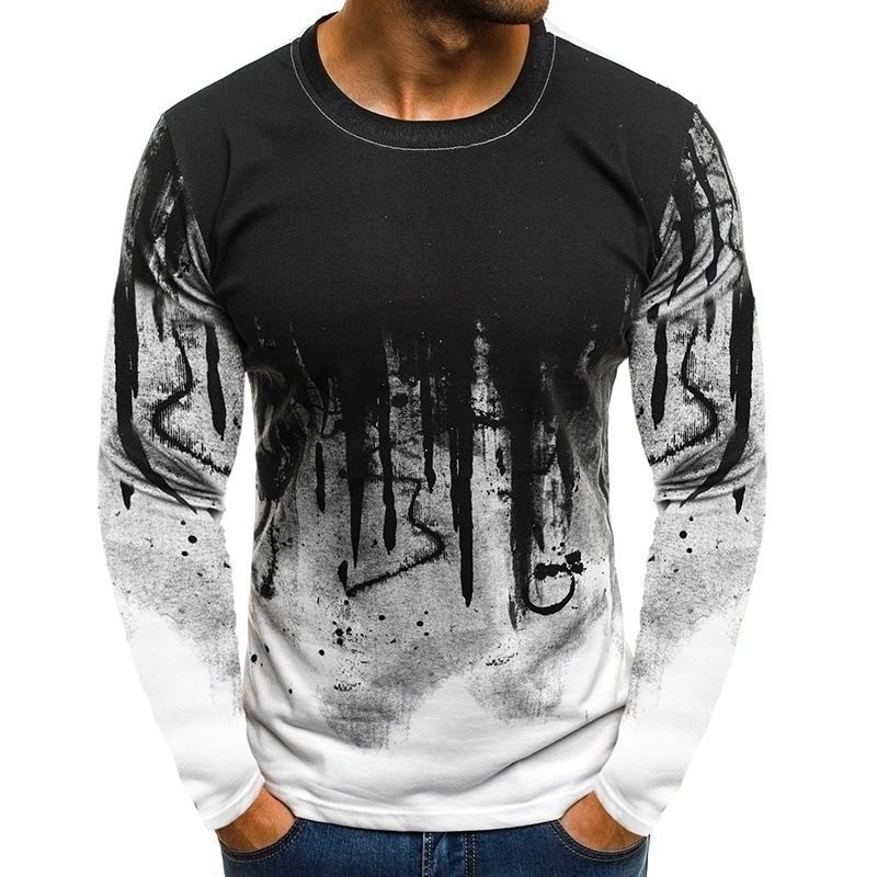 T-shirt casual da uomo a maniche lunghe con pullover mimetico stampato in 3D_voghion.com