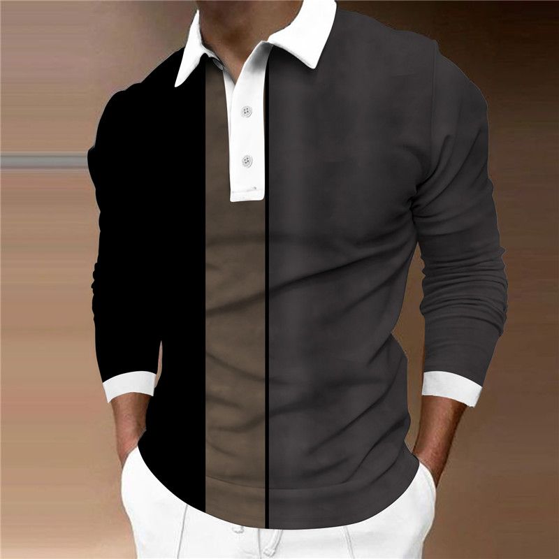 Polo 3D moda abbigliamento sportivo da uomo T-shirt a maniche lunghe polo casual da uomo casual con bottoni_voghion.com