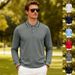Men's Breathable Jacquard Polo Shirt - Loose Fit Long Sleeve Casual Top For Golf & Everyday Wear_voghion.com