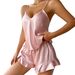 Vêtements pour femmes Danilin Pyjama en soie de soie glacée short à bretelles sexy pour femme costume deux pièces vêtements de maison chemise de nuit en soie simulée d'été_voghion.com