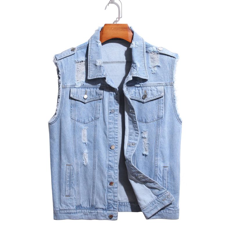 Gilet in denim da uomo, senza maniche, in denim consumato, vari colori, giacca in denim casual alla moda_voghion.com