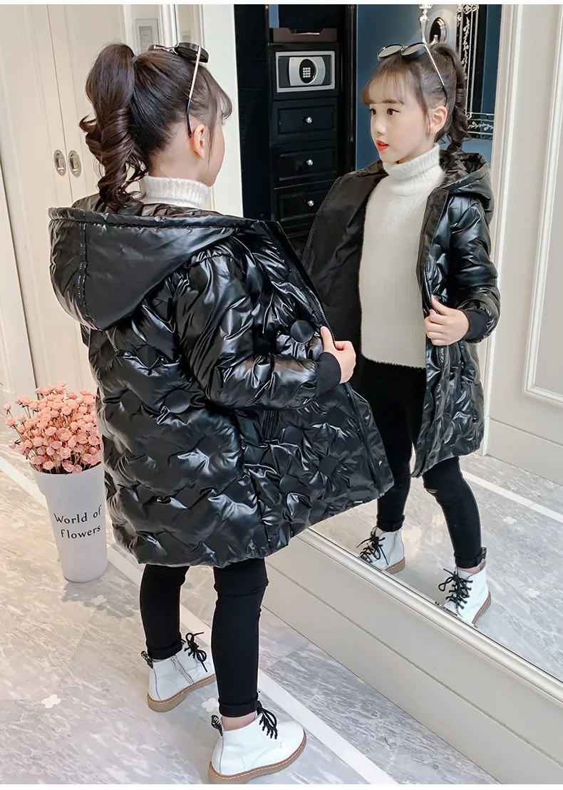 Kid's Clothing Girls cotton coat 2024 new winter thickened stylish small cotton coat children's bright leather wash free down cotton coat_voghion.com