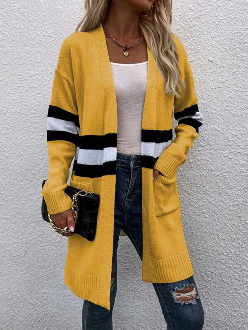 Cappotto maglione cardigan di media lunghezza moda casual con scollo a V da donna_voghion.com
