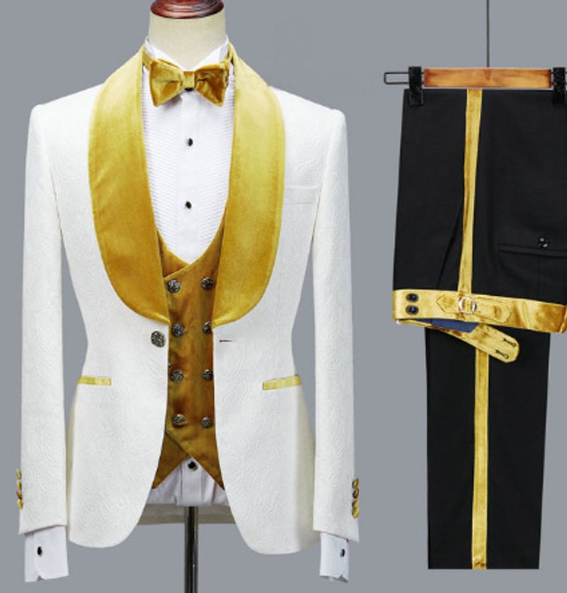 Men's Clothing Floral Jacket Men Suit Slim Fit Wedding Tuxedo Navy Blue Velvet Lapel Groom Party Suit_voghion.com